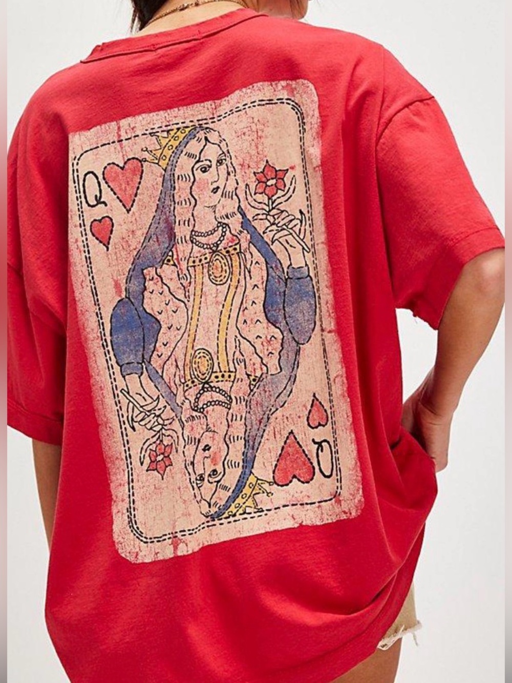 NWOT Free People x Ragabond Queen of Hearts Tee in Red One Size